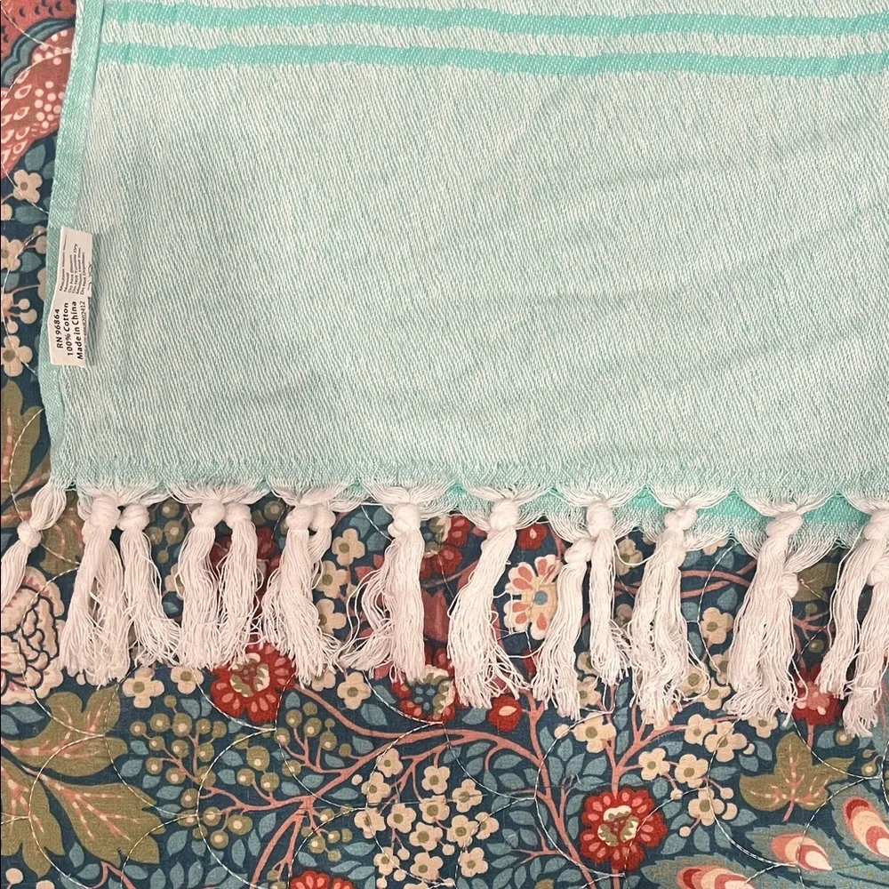 Casamigos Aqua Striped Towel with Tassels
